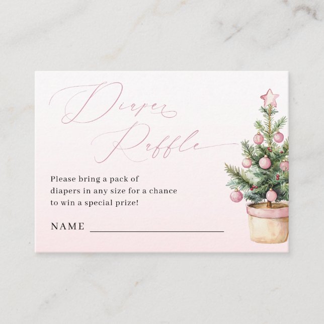 Carte D'accompagnement Arbre de Noël Rose Fille Raffle Couches (Devant)