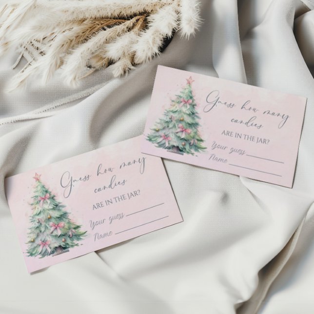 Carte D'accompagnement Arbre de Noël rose hiver devinez combien de bonbon (Créateur téléchargé)