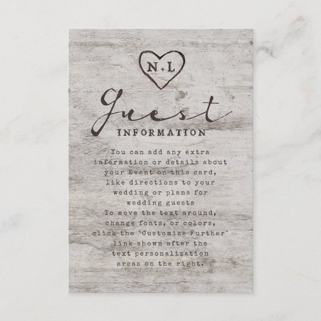 Carte D'accompagnement Arbre rustique Informations sur le Mariage de l'Ar (Devant)