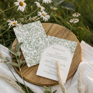 Carte D'accompagnement Arc de mariage à monogramme en toile florale vert 