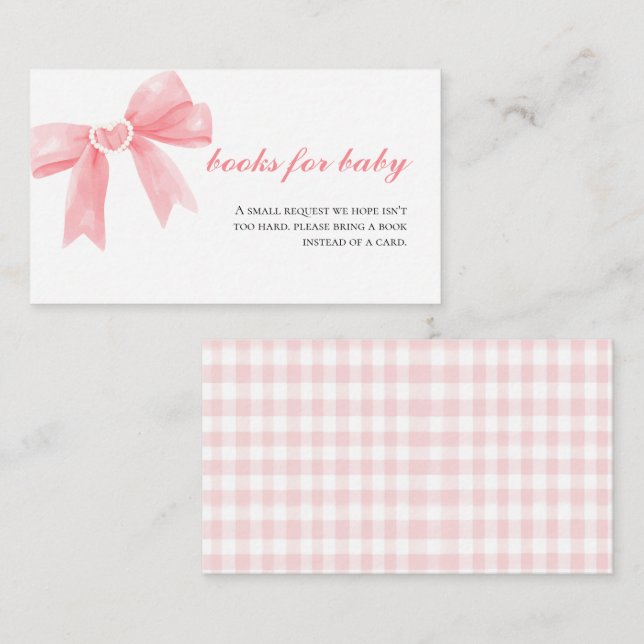 Carte D'accompagnement Arc rose en vichy livres de baby shower pour bébé (Devant / Derrière)