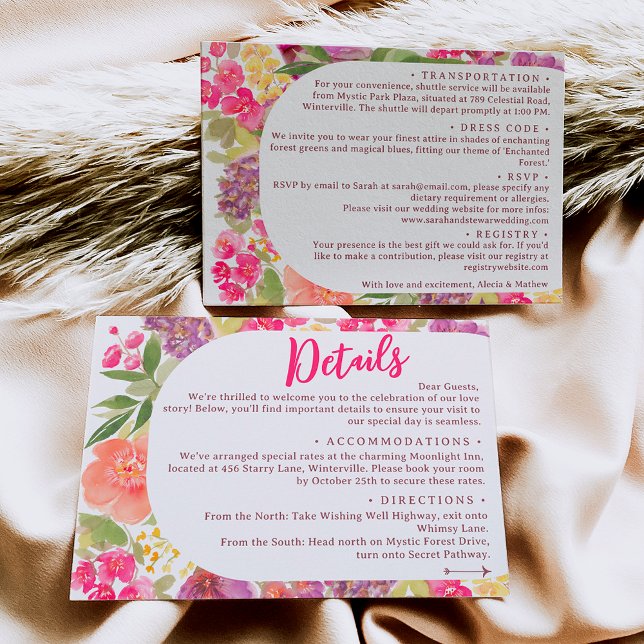 Carte D'accompagnement Arche à arc fleuri clair bohème détails mariage (Bohemian bright floral arch script wedding details enclosure card)