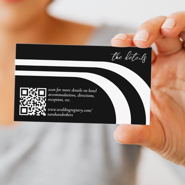 Carte D'accompagnement Arche à bande incurvée noir & blanc Mariage détail (Curved Stripe Arch Black & White Wedding Detail Enclosure Card)