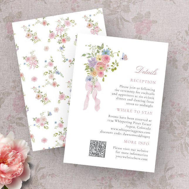 Carte D'accompagnement Arcs et Fleurs des Champs (Bows and Wildflowers Enclosure Card with QR Code)