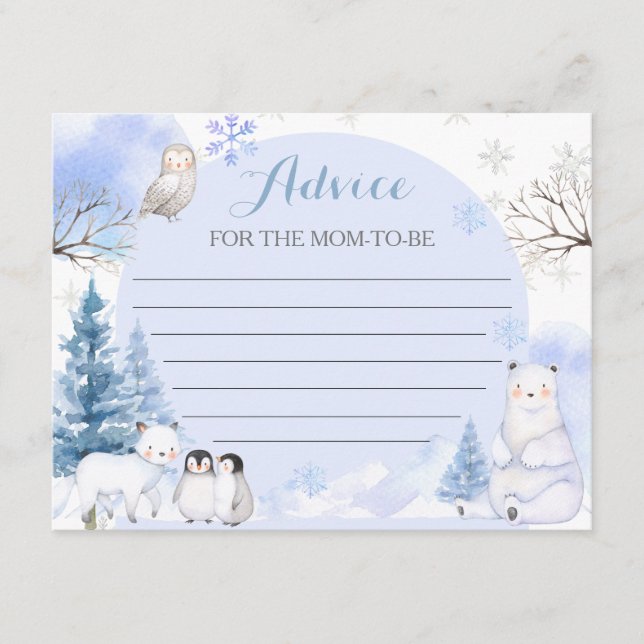 Carte D'accompagnement ARCTIC ANIMAL Snowflake Baby shower Conseils pour  (Devant)