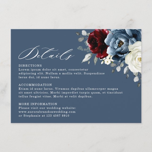 Carte D'accompagnement Ardoise Burgundy Blanc Ivory Floral Mariage En (Devant)