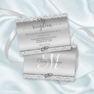 Carte D'accompagnement Argent Damask Élégante Réception De Mariage