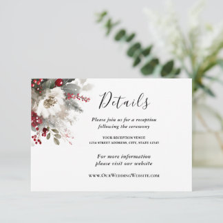 Carte D'accompagnement Argent rouge Noël hiver Mariage Floral