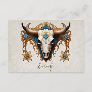 Carte D'accompagnement Art Aquarelle Floral Vache Crâne Mariage QR code