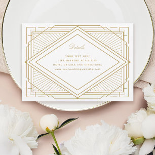 Carte D'accompagnement Art Déco Diamant Mariage blanc et or