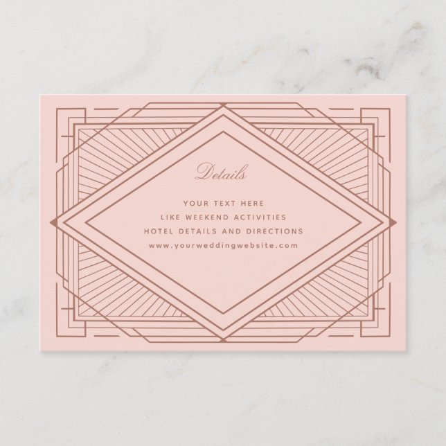 Carte D'accompagnement Art Déco Diamant Rose rose rose rose rose Mariage  (Devant)