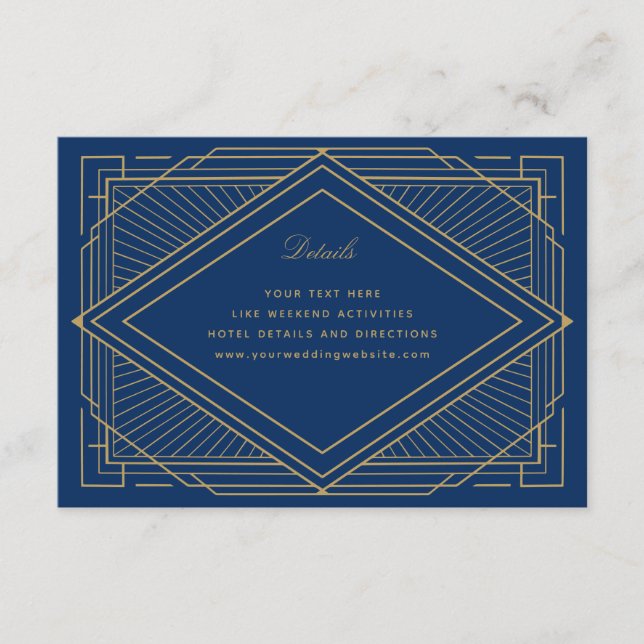 Carte D'accompagnement Art Déco Diamond Navy Blue et Gold Mariage (Devant)