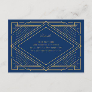 Carte D'accompagnement Art Déco Diamond Navy Blue et Gold Mariage