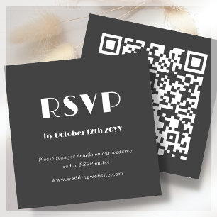 Carte D'accompagnement Art déco gris foncé   Code QR   Mariage RSVP