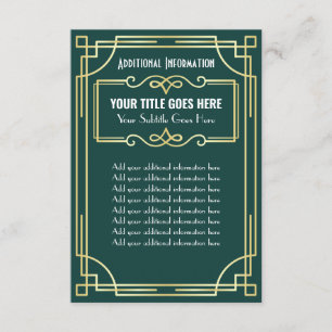 Carte D'accompagnement Art Déco Mariage Gold Green Informations complémen