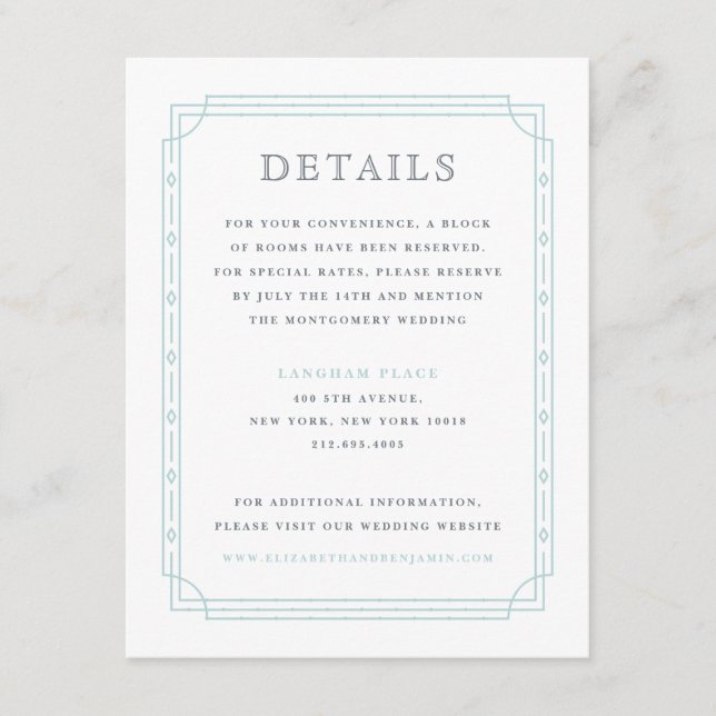 Carte D'accompagnement Art Déco Moderne Mint Aqua Détails du Mariage fron (Devant)