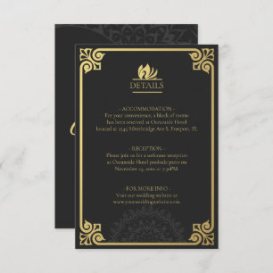 Carte D'accompagnement Art déco moderne Swan Gold et noir détails