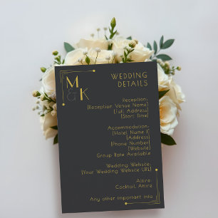 Carte D'accompagnement Art Déco Style 1920 Détails Mariage Black Gold