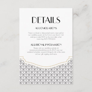 Carte D'accompagnement Art Déco Vintage noir/blanc Détails du Mariage