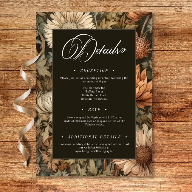 Carte D'accompagnement Art Nouveau Brown William Morris Floral Mariage (Art Nouveau Brown William Morris Floral Wedding Enclosure Card)