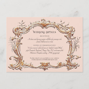 Carte D'accompagnement Art Nouveau Détails de mariage élégant rose et or