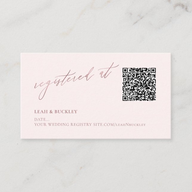 Carte D'accompagnement ArtApp QR Code Registre Faux Rose Gold Script (Devant)