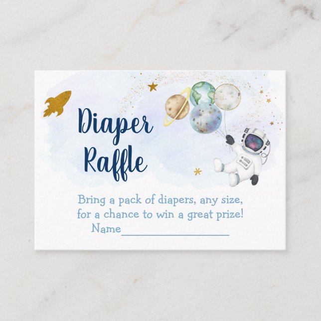 Carte D'accompagnement Astronaut Blue Gold Space Baby Diaper Raffle (Devant)