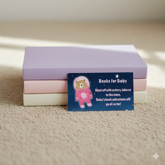 Carte D'accompagnement Astronaut Space teddy Bear Livres pour Baby Reques (Pink books for baby teddy bear enclosure card.)