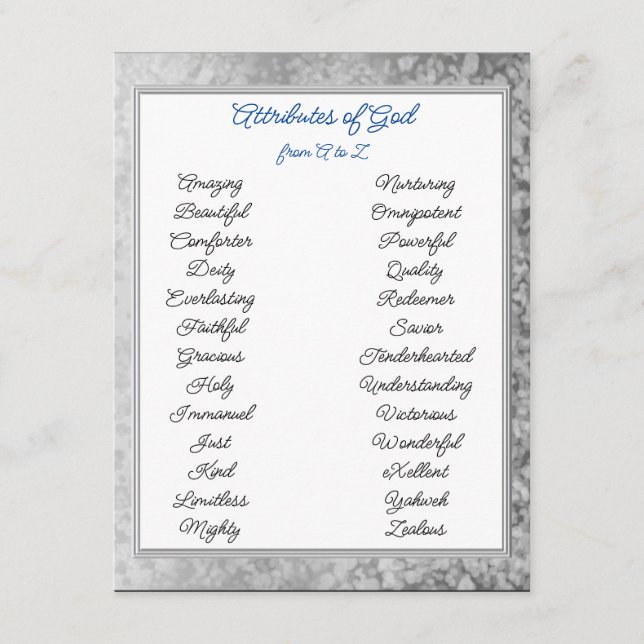 Carte D'accompagnement Attributs de Dieu de A à Z (Devant)