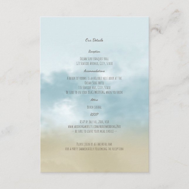 Carte D'accompagnement Au bord de l'océan surf plage détails de mariage (Devant)