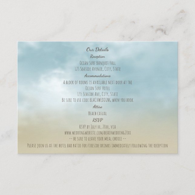 Carte D'accompagnement Au bord de l'océan surf plage détails de mariage (Devant)