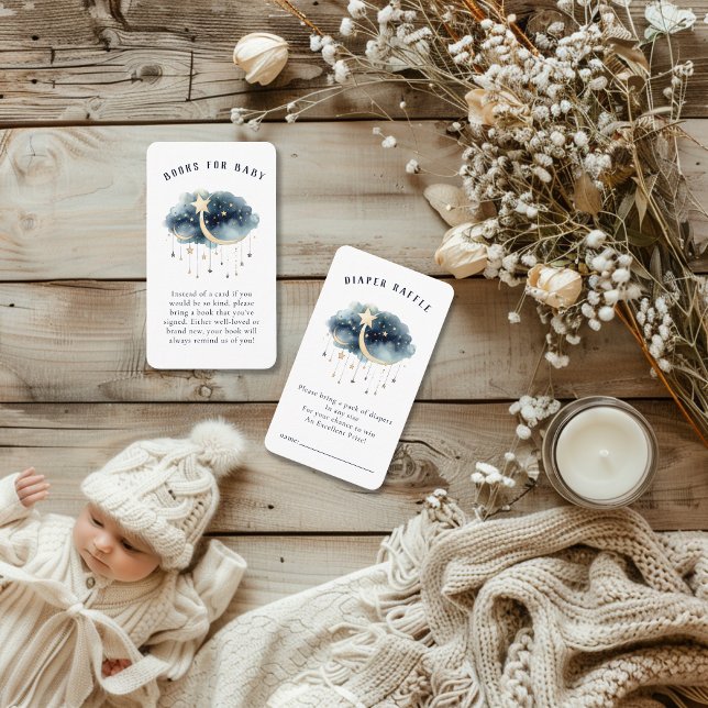 Carte D'accompagnement Au-dessus du Baby shower Moon Gold Stars (Over the Moon Baby Shower Enclosure Cards - Diaper Raffle & Books for Baby )
