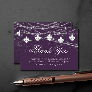 Carte D'accompagnement Aubergine Fleur de Lis Violet Merci