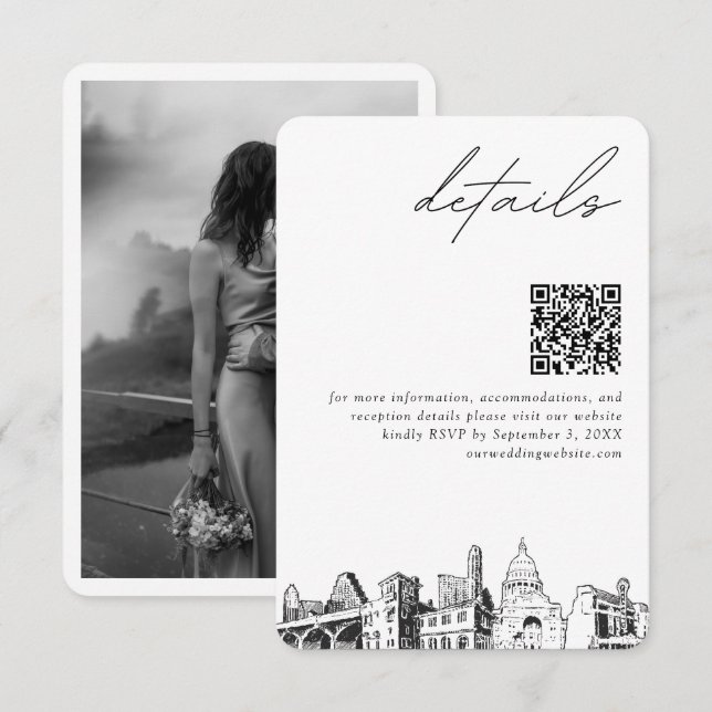 Carte D'accompagnement Austin Détails du Mariage QR Code Petit (Devant / Derrière)