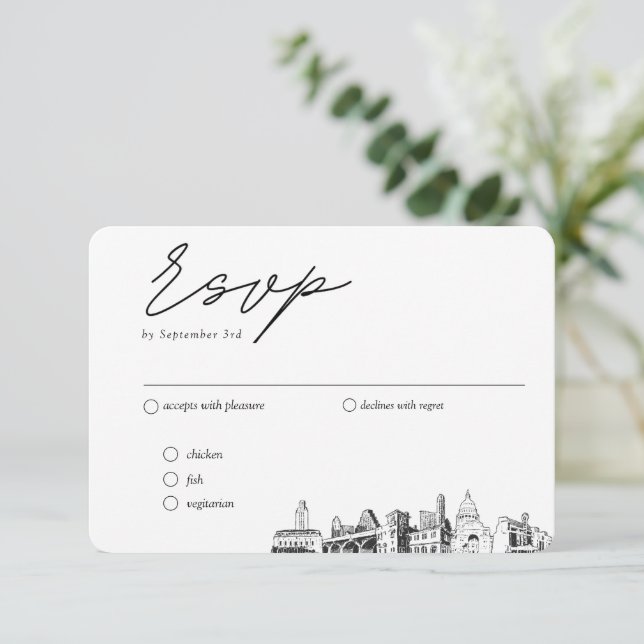 Carte D'accompagnement Austin Mariage traditionnel RSVP Options de repas (Debout devant)