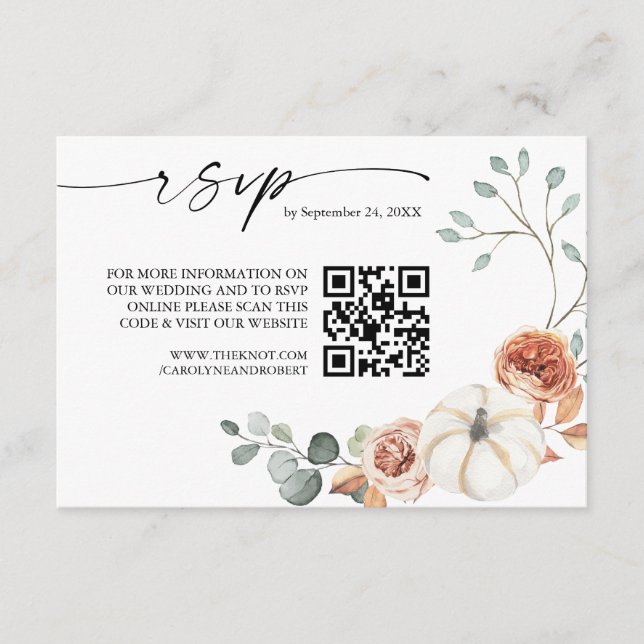 Carte D'accompagnement Automne Automne Citrouille Floral QR Code Mariage  (Devant)