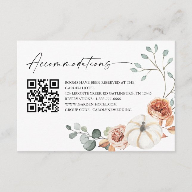 Carte D'accompagnement Automne Automne Citrouille Mariage Hébergements QR (Devant)