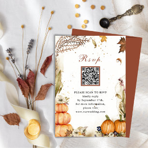Carte D'accompagnement Automne Citrouille Automne Mariage QR Code RSVP