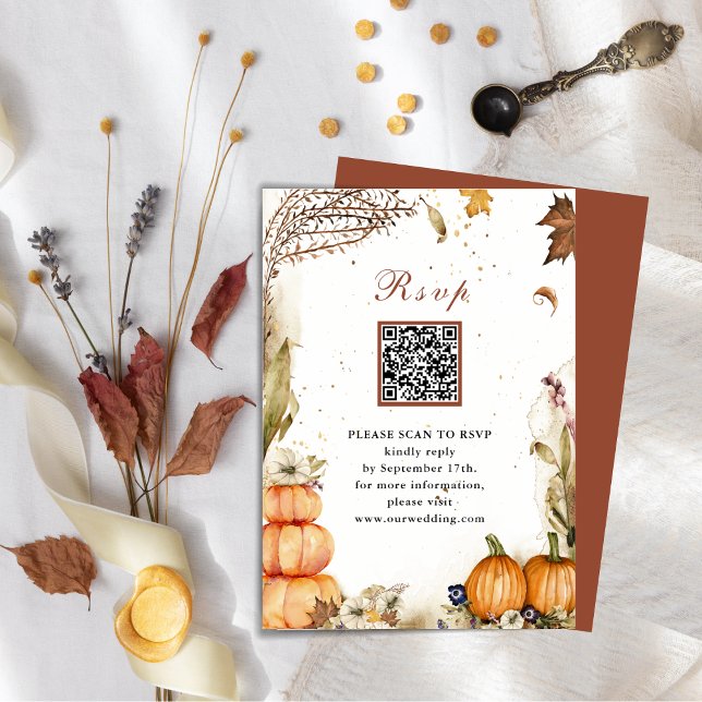 Carte D'accompagnement Automne Citrouille Automne Mariage QR Code RSVP (Créateur téléchargé)