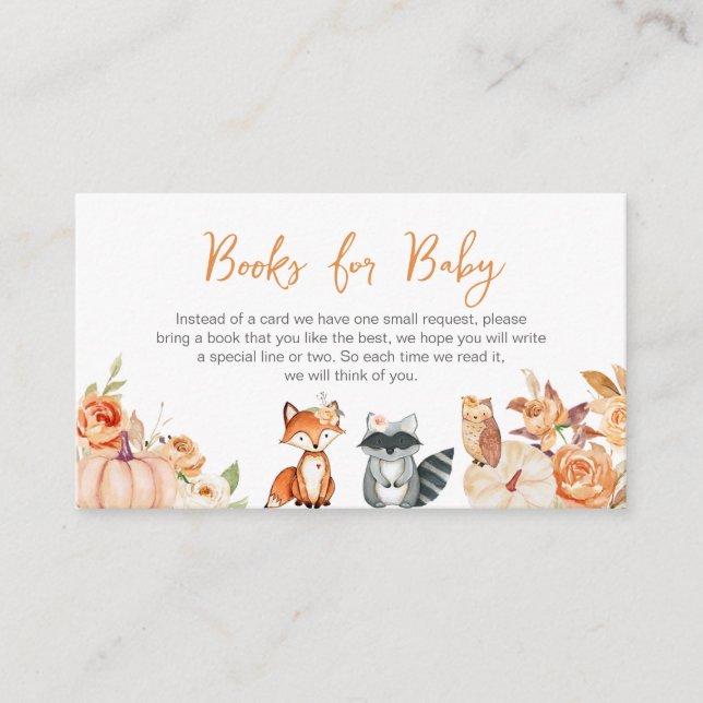 Carte D'accompagnement Automne Citrouille Woodland Baby showers Livres po (Devant)