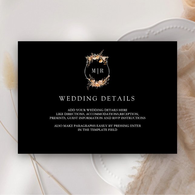 Carte D'accompagnement Automne Fleur sauvage Crest Black Mariage Détails (Créateur téléchargé)
