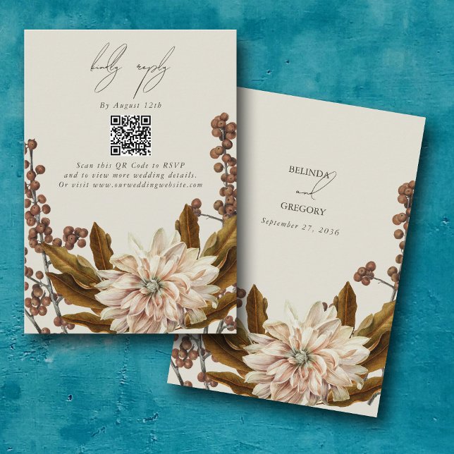 Carte D'accompagnement Automne Floral Aquarelle Mariage de automne QR Cod (Autumn Floral Watercolor Fall Wedding QR Code Enclosure Card)