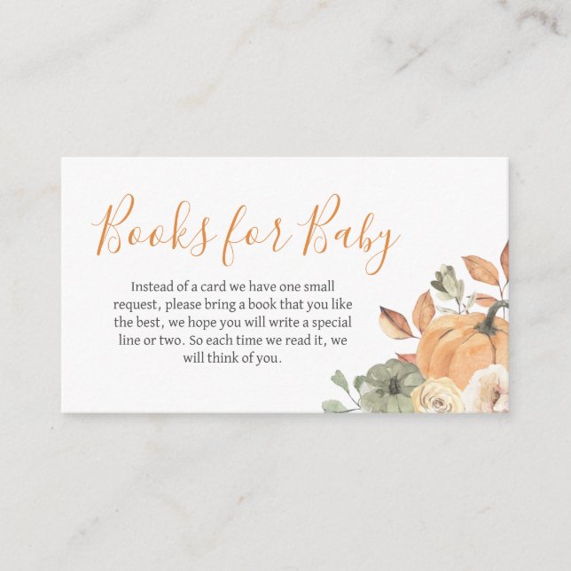 Carte D'accompagnement Automne Floral Citrouille Baby showers Livres pour (Devant)