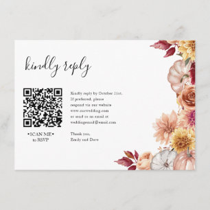 Carte D'accompagnement Automne Floral RSVP Mariage QR CODE Détails sur le