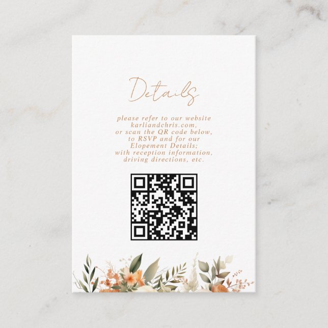 Carte D'accompagnement Automne Floral & Verdure Réception Elopement (Devant)