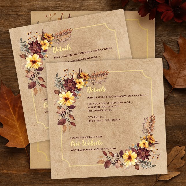 Carte D'accompagnement Automne Florals & Hébergement Mariage de automne (Autumn Florals & Accommodation Info Fall Wedding Enclosure Card)