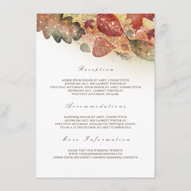 Carte D'accompagnement Automne laisse Mariage Information Invité (Devant)