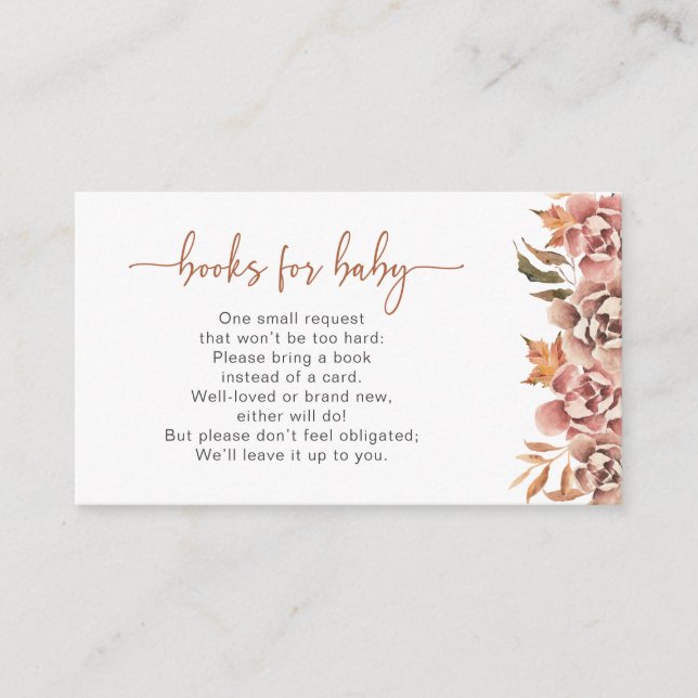 Carte D'accompagnement Automne Livres Floraux Pour Bébé (Devant)