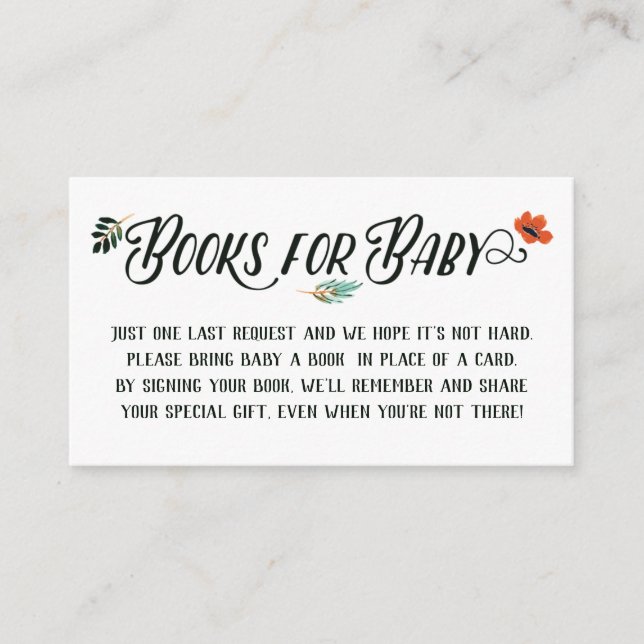 Carte D'accompagnement Automne Livres Floraux Pour Bébé (Devant)