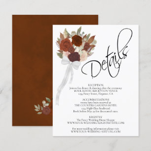 Carte D'accompagnement Automne Rose rouille Orange Bouquet Mariage Détail
